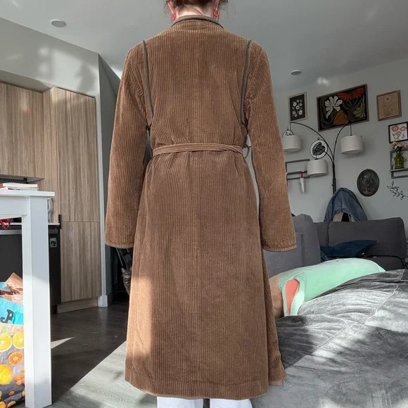 Vintage corduroy tie waist robe reversible collared neckline - Picture 3 of 6